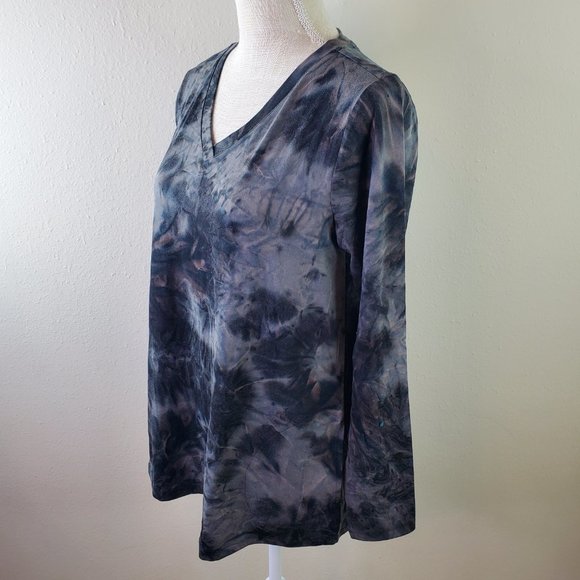 Logo Lounge Womens Black Grey Tie-Dye V-Neck Crushed Velvet Top - Picture 5 of 7